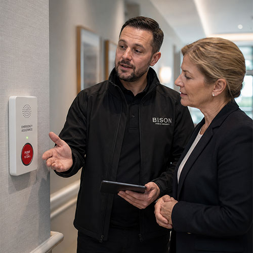 Bison Team Member Showing Customer Call System